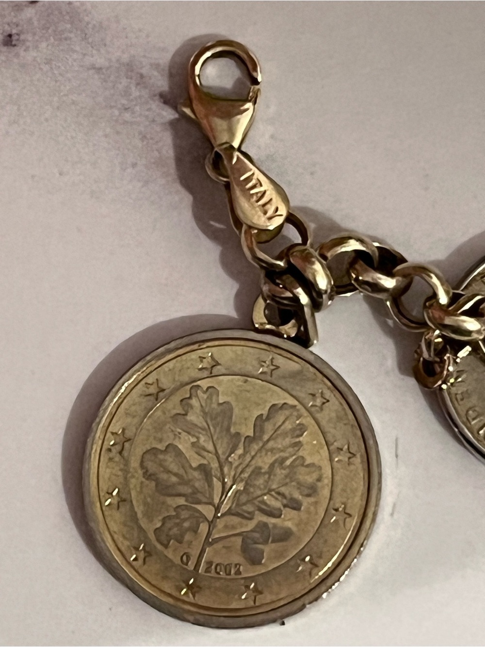 14K 585 Gold Chain Milor Euro Coin Italian Charm Bracelet Vintage 37g Weight - Picture 5 of 16